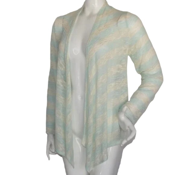 new FRANCESCA BUTTONS Sweater, M, Mint/Off-white, waterfall Open Front, LS - Picture 3 of 12